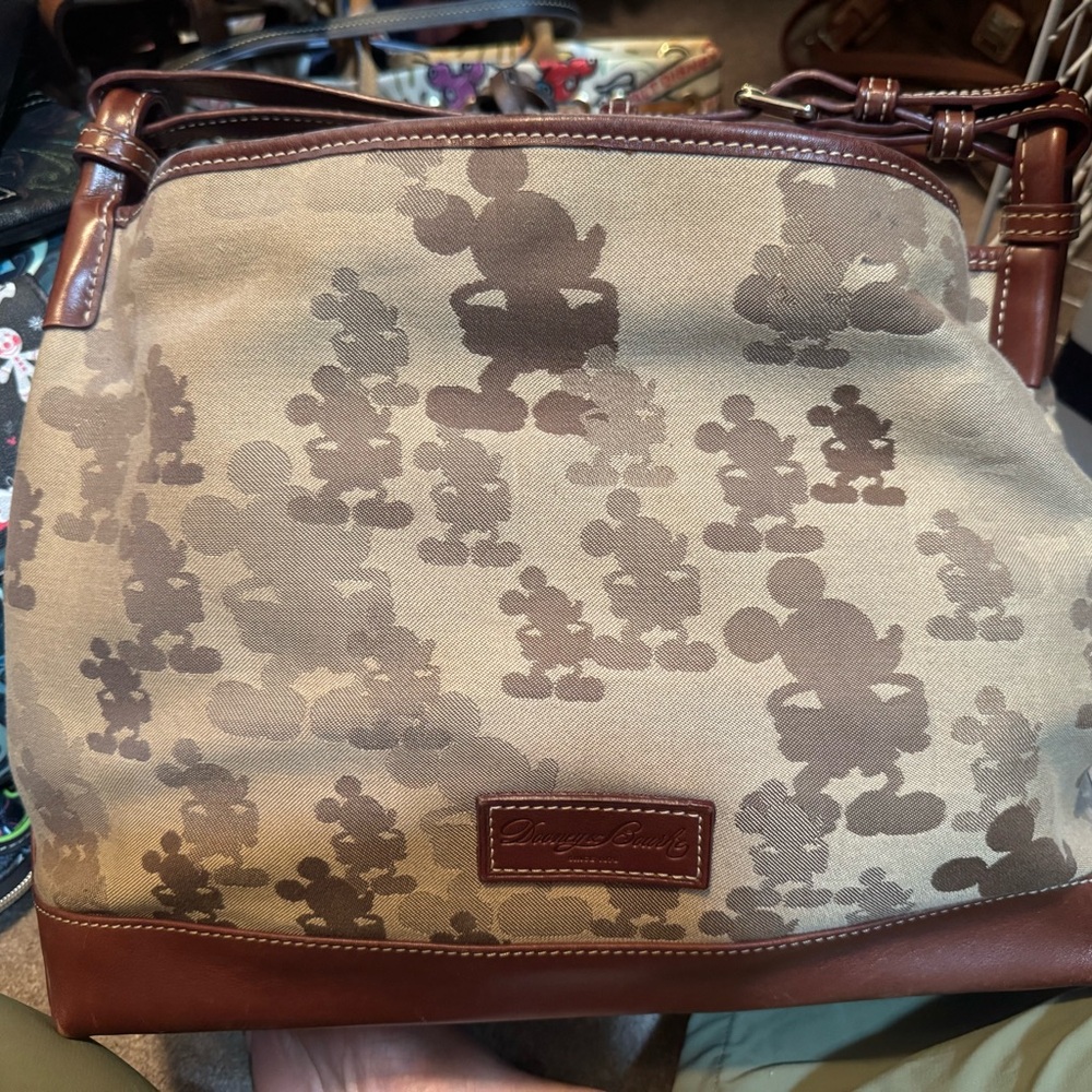 Dooney & Bourke Tan and Brown Mickey Canvas Messenger Bag